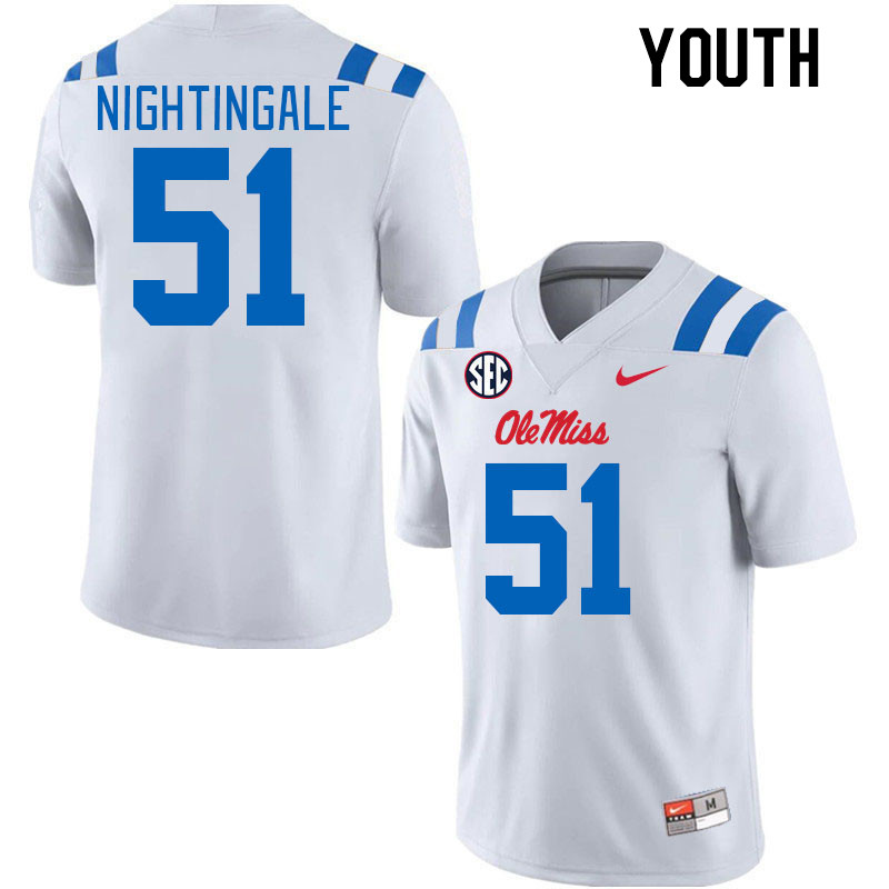 Youth #51 Trey Nightingale Ole Miss Rebels 2024 New Uniforms College Football Jerseys Stitched-White